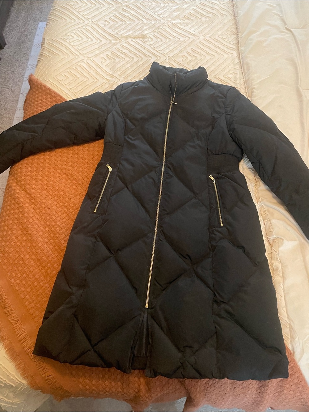 Cole Haan Black Quilted Long Puffer Coat